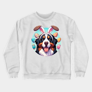 Bernese Mountain Dog in Bunny Ears Celebrates Easter Crewneck Sweatshirt